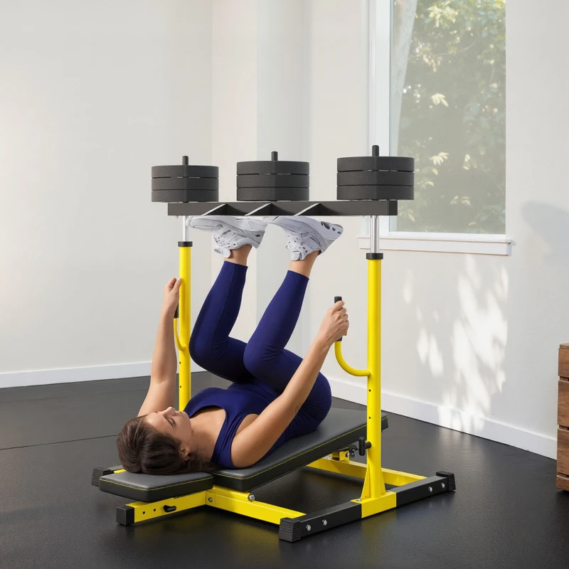 Soozier Vertical Leg Press Machine with Adjustable Leg, Back, and Head Positions, 1" Standard Plate Compatible, Yellow