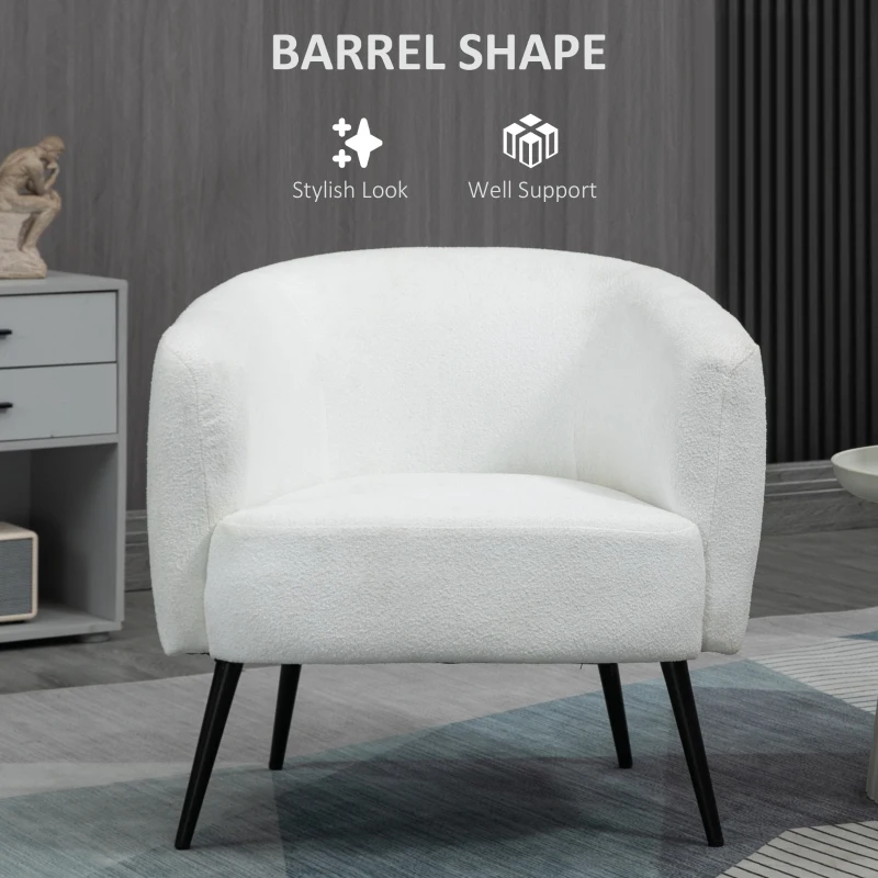 HOMCOM Accent Chair Modern Barrel Armchair with Metal Legs, Cream