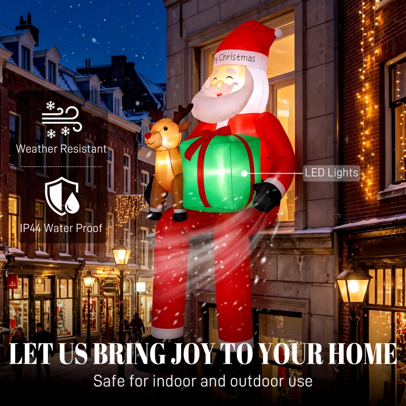 Outsunny 112" Giant Christmas Inflatable Hanging Santa Claus Sitting w/ Reindeer, Gift Box
