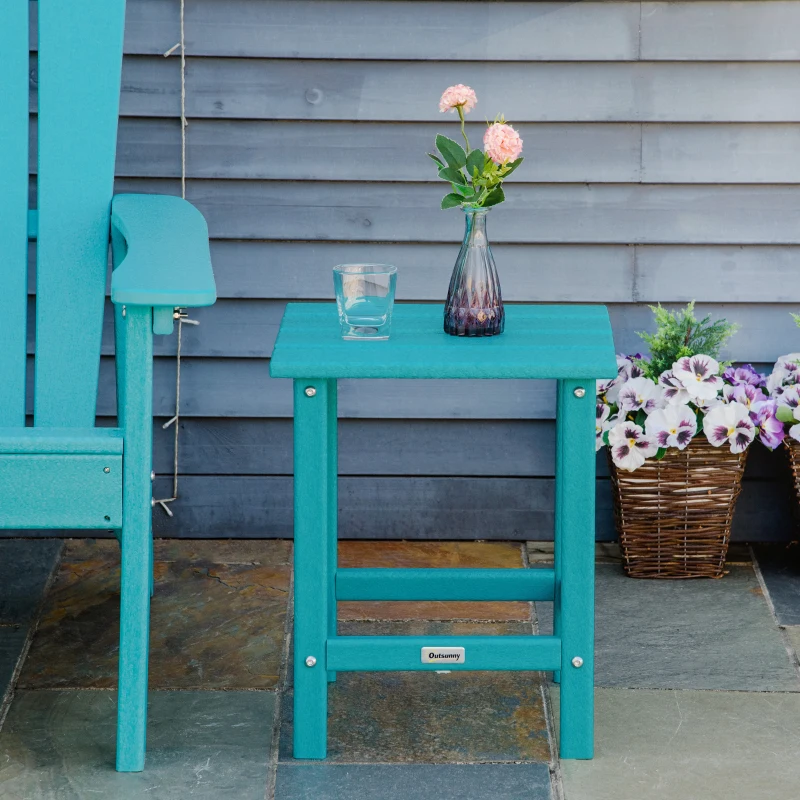 Outsunny Adirondack Side Table, Square Patio End Table, Weather Resistant 15" Outdoor HDPE Table for Porch, Pool, Balcony, Green
