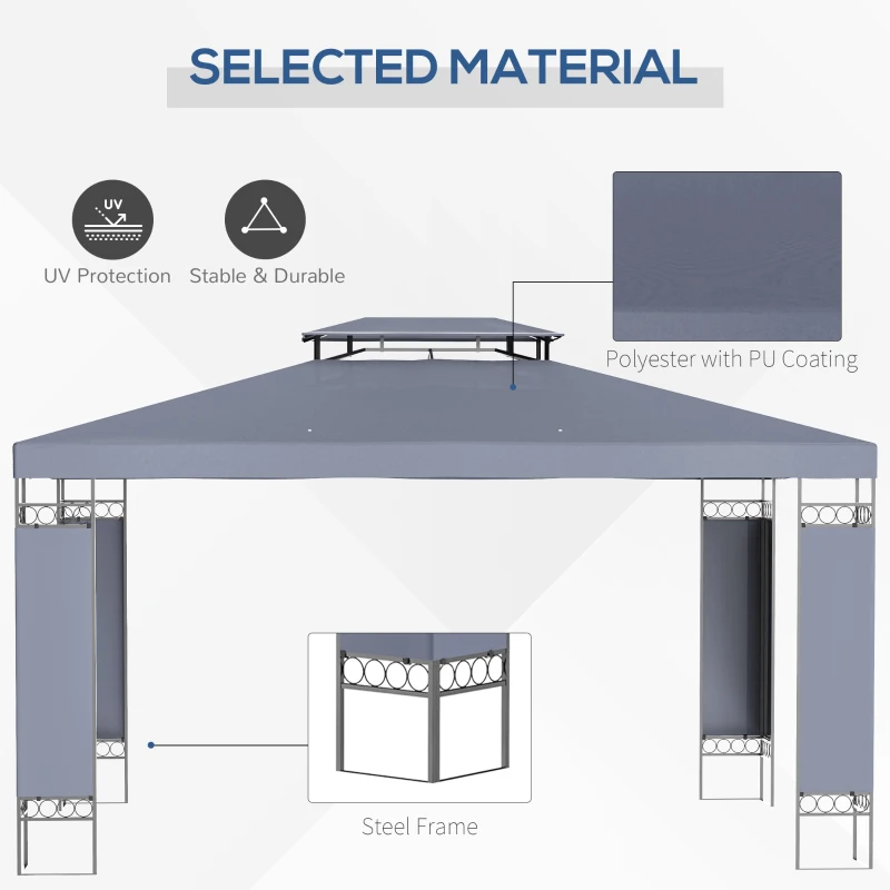 Outsunny 9.6' x 13' Patio Gazebo, Double Roof Outdoor Gazebo Canopy Shelter with Screen Decorate Corner Frame, for Garden, Lawn, Backyard and Deck, Gray
