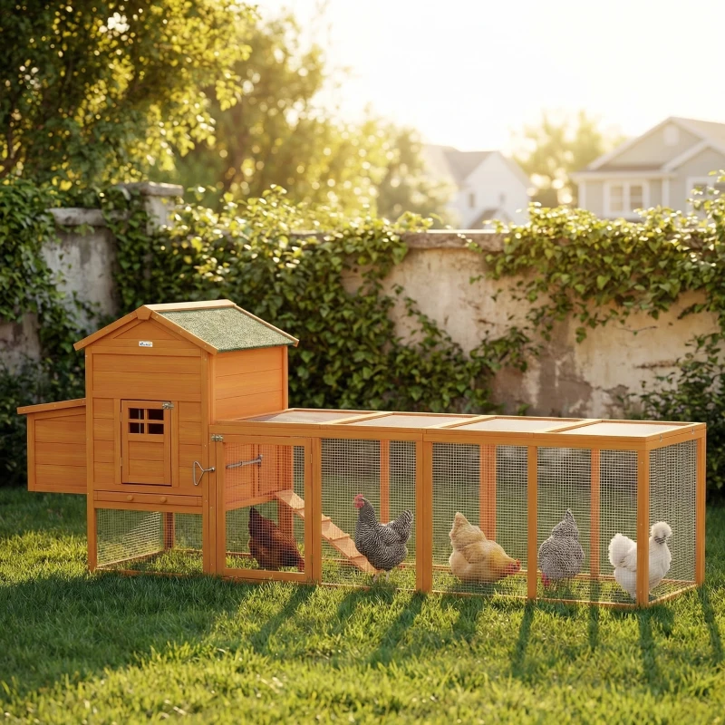 PawHut Extra Large Run Included Chicken Coop with Removable Tray Orange