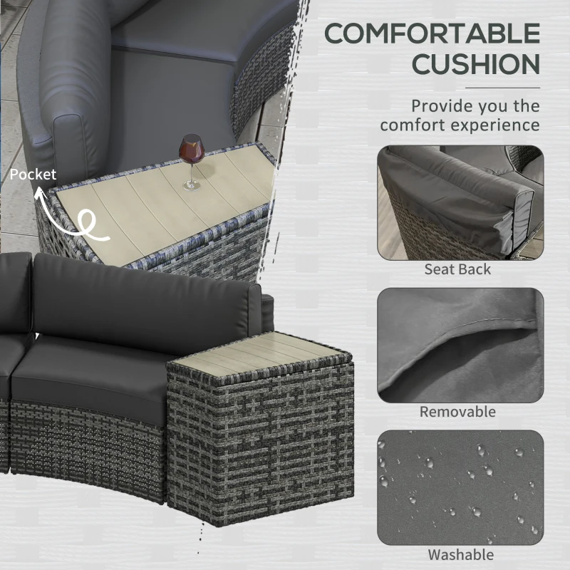 Outsunny 8 Piece Patio Furniture Set with 4 Rattan Sofa Chairs & 4 Tables with Storage & Umbrella Hole, Mixed Gray