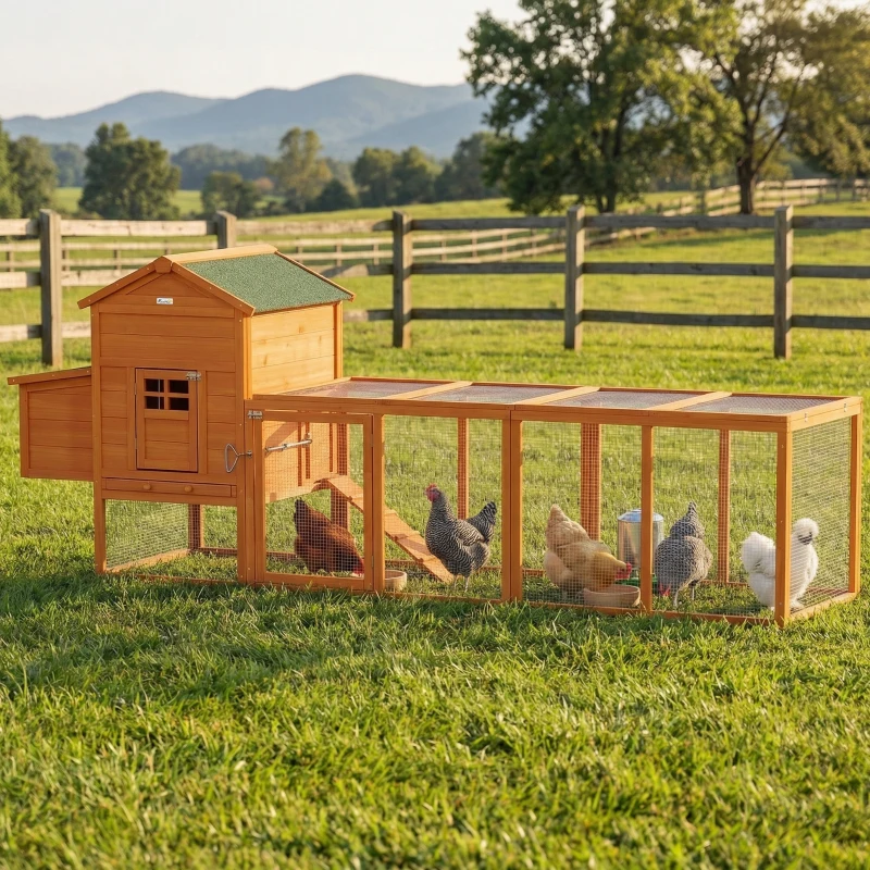 PawHut Extra Large Run Included Chicken Coop with Removable Tray Orange