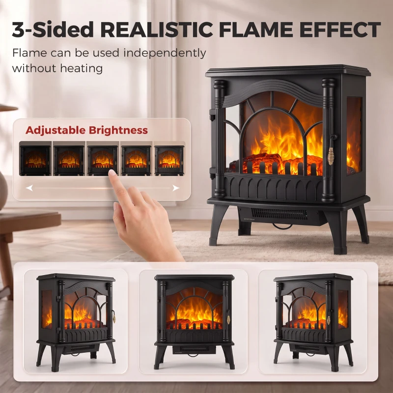 HOMCOM Electric Fireplace 1000W/2000W, Freestanding Heater with Adjustable Thermostat, Overheat Protection, 3D Flame Effect