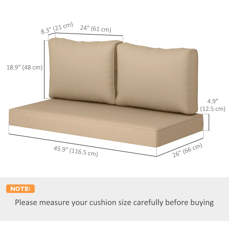 Outsunny 2 Seater Outdoor Seat Cushions with Backrest, Loveseat Double Sofa Outdoor Furniture Cushions, Beige