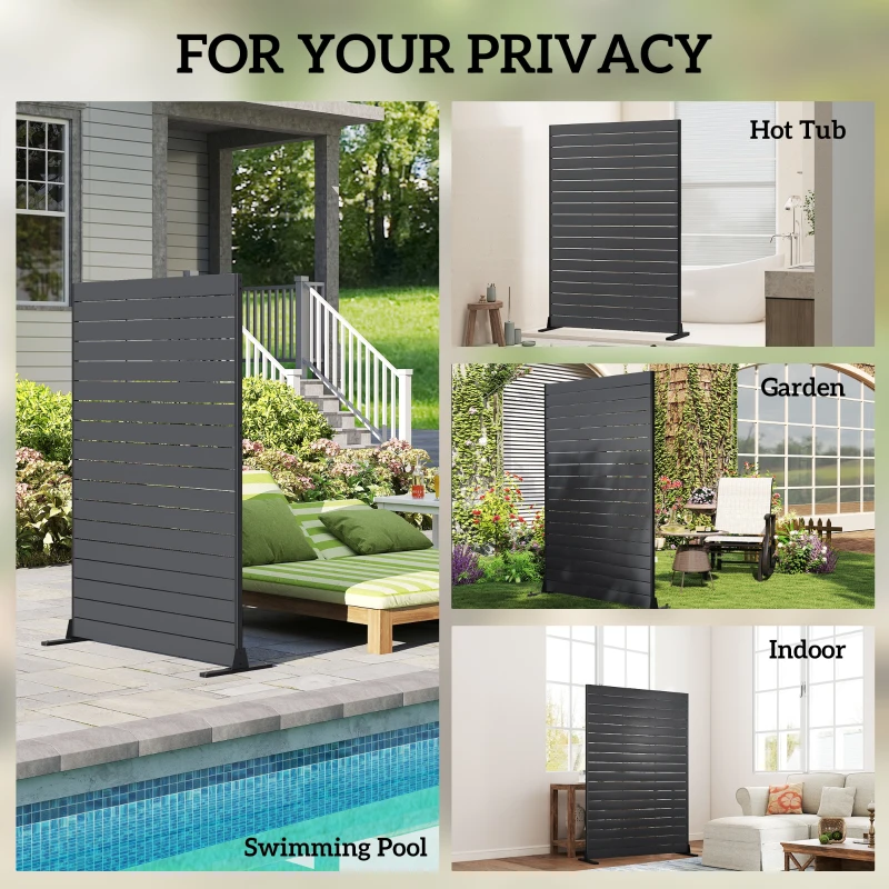 Outsunny HDPE Outdoor Privacy Screen, 47.2"W x 68.5"H Decorative Privacy Fence Screen with Stand and 6 Panels, Black