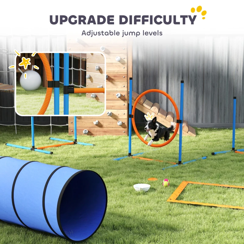 PawHut Dog Agility Training Equipment, 8PCS Dog Obstacle Course Starter Kit with Carrying Bag