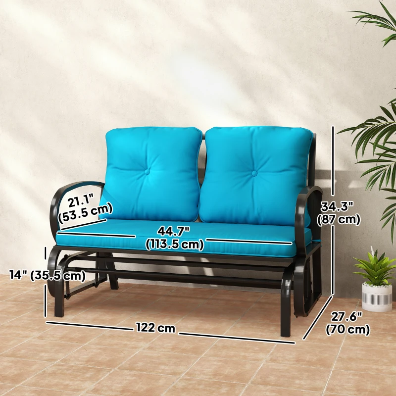 Outsunny 2-Person Outdoor Glider Chair, Patio Double Rocking Loveseat with Steel Frame and Cushions for Backyard, Garden and Porch, Blue