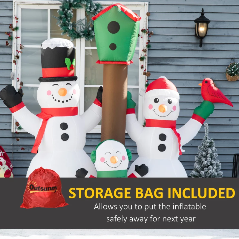 HOMCOM 7ft Christmas Inflatables Outdoor Decorations Snowman Family with Bird and Birdhouse, Blow-Up LED Yard Christmas Decor