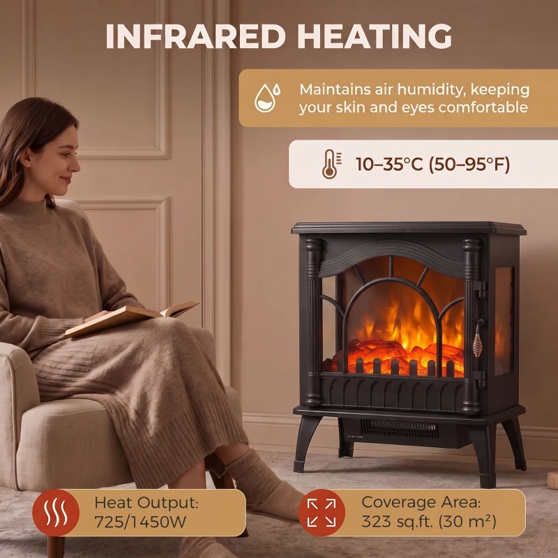 HOMCOM Electric Fireplace 1000W/2000W, Freestanding Heater with Adjustable Thermostat, Overheat Protection, 3D Flame Effect