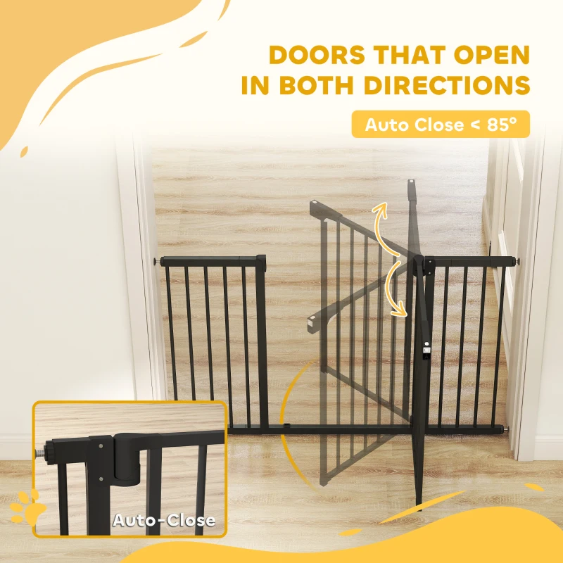 PawHut Baby Gate, Pet Safety Gate Pressure Fit, 30"-51" Wide with Two-Way Open, Auto-Close for Stair, Doorways, Hallways, Black