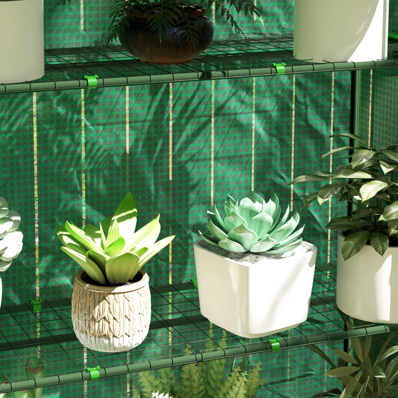 Outsunny Mini Greenhouse, Portable Greenhouse with 4 Tier Shelves, Roll-Up Door, and Plastic Cover, 41.3" x 17.7" x 63", Green