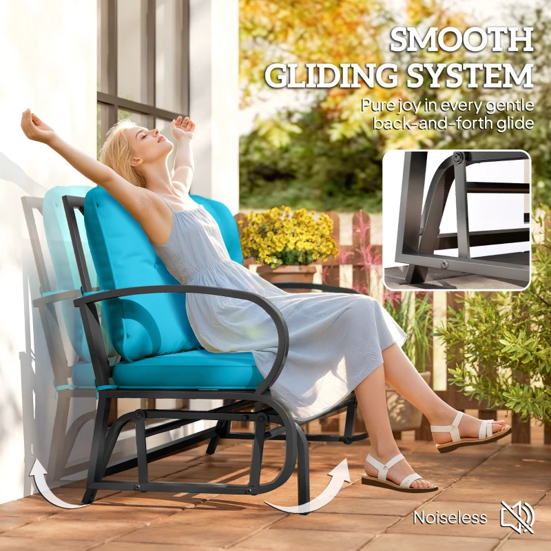 Outsunny 2-Person Outdoor Glider Chair, Patio Double Rocking Loveseat with Steel Frame and Cushions for Backyard, Garden and Porch, Blue