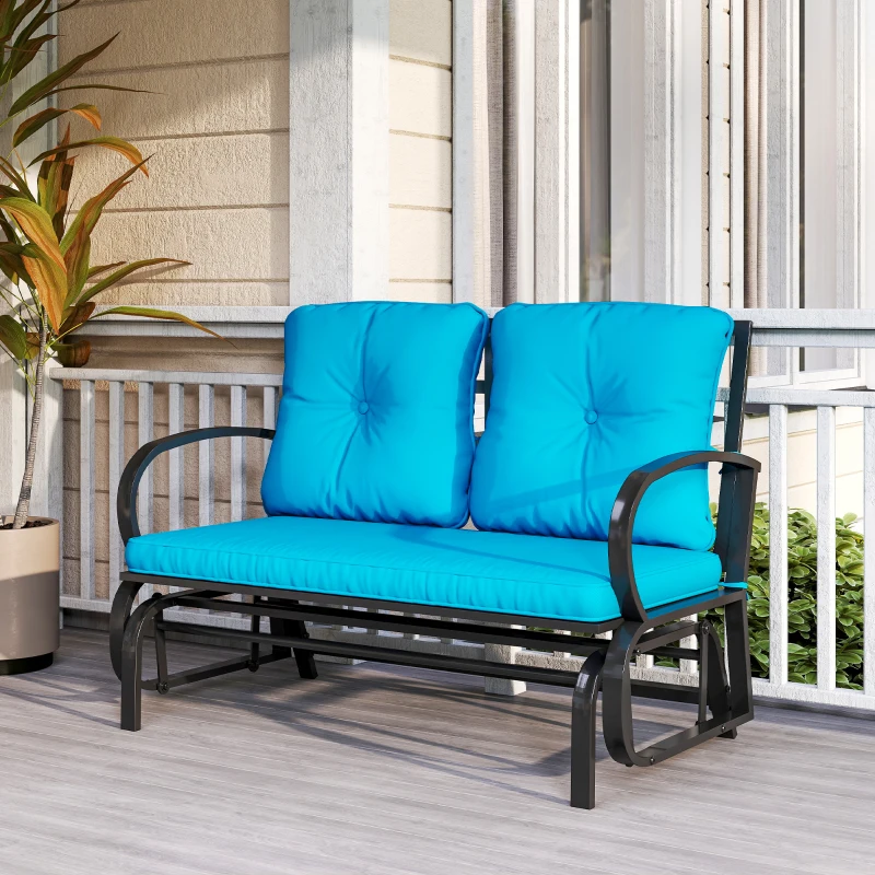 Outsunny 2-Person Outdoor Glider Chair, Patio Double Rocking Loveseat with Steel Frame and Cushions for Backyard, Garden and Porch, Blue