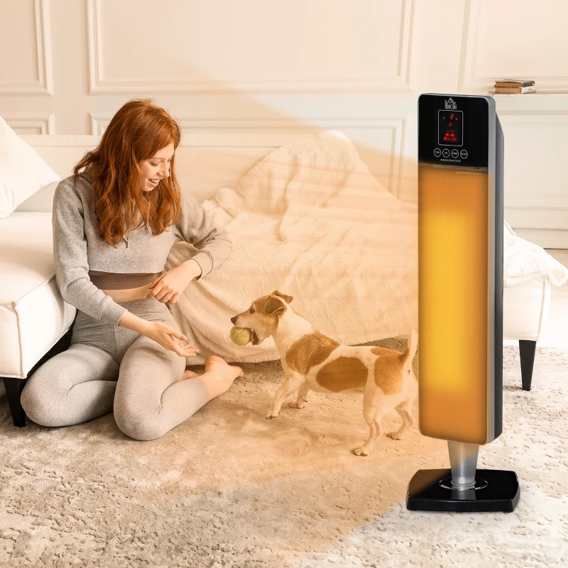 HOMCOM 2-In-1 Electric Space Heater, Oscillating Tower Heater for Indoor Use, with 3 Modes, 8H Timer, Remote, Tip-Over and Overheat Protection, 750W / 1500W, Black