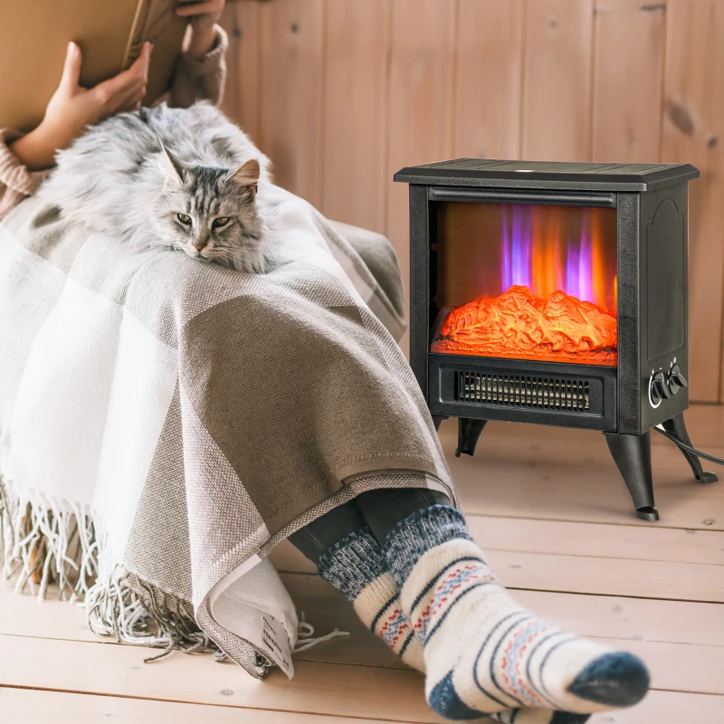 HOMCOM Electric Fireplace Heater w/ LED Flame Fireplace Stove, Black, 17"