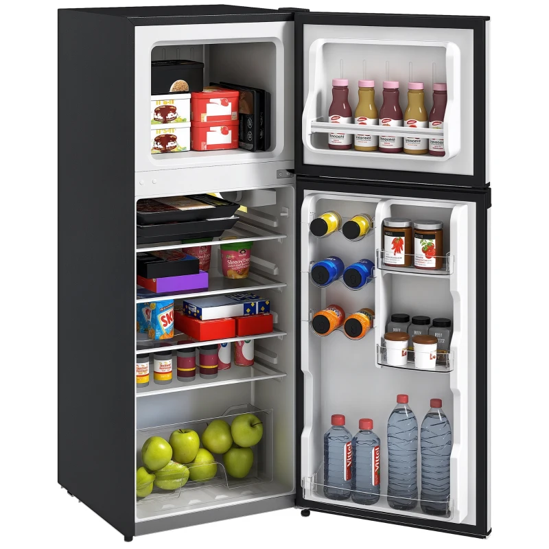 HOMCOM Small Fridge with Freezer, 4 Cu Ft Refrigerator with Reversible Doors, Silver