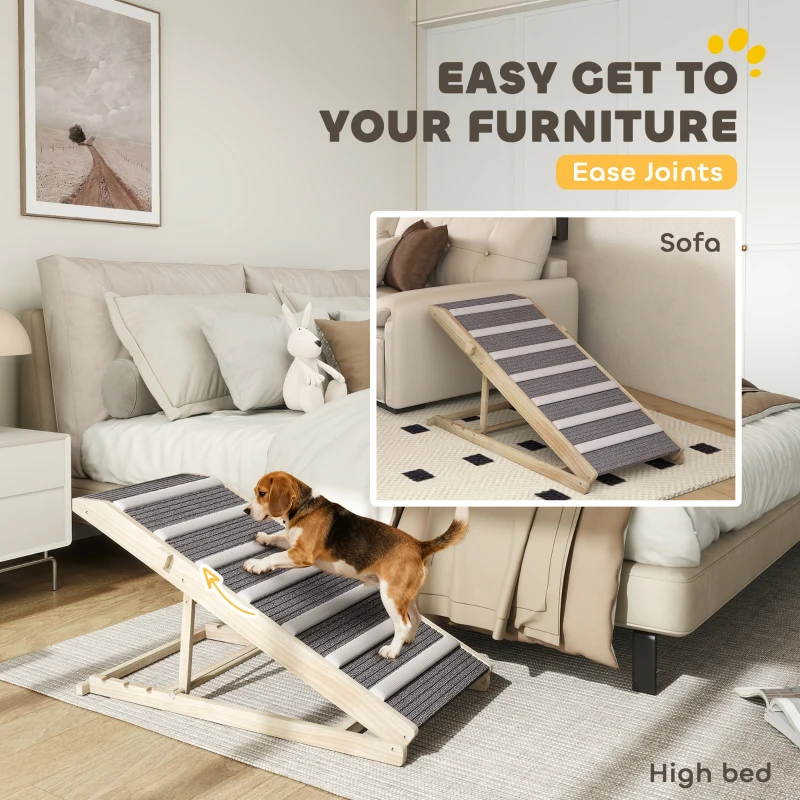 PawHut Dog Ramp for Couch, Foldable Pet Ramp for Small to Large Dog, 4 Adjustable Height from 14" to 20"