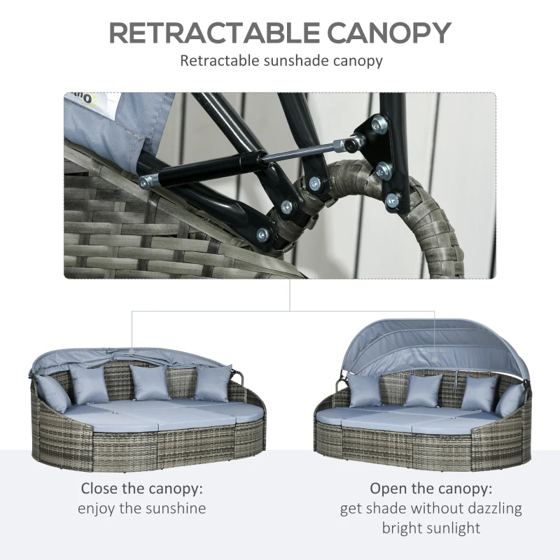 Outsunny Convertible Rattan Daybed Sectional, Light Grey