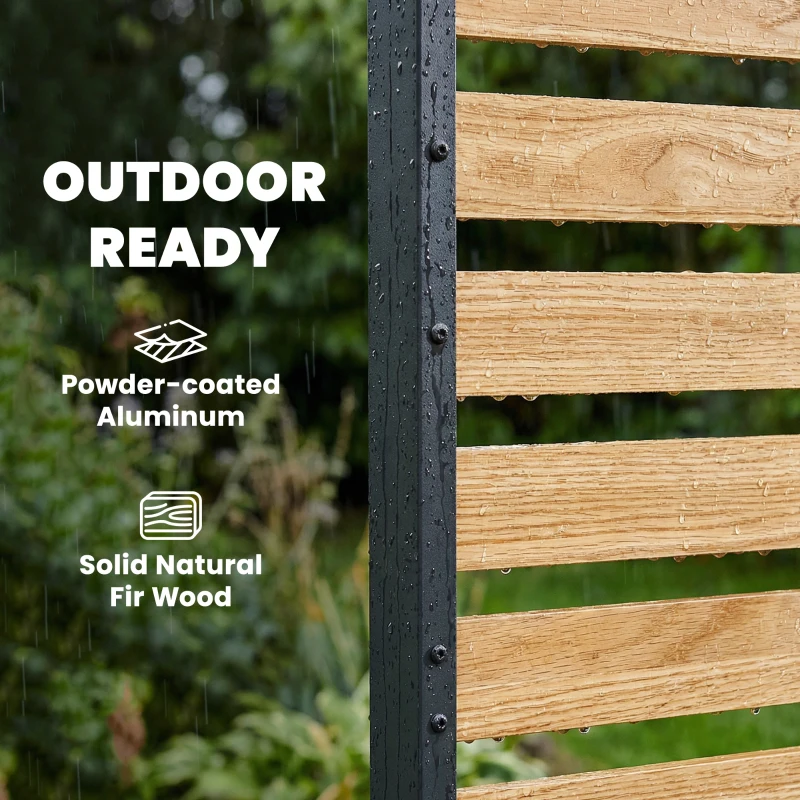 Outsunny Privacy Screen Panel, 38" x 76" No Dig Space Divider with Fir Wood Planks and Aluminum Posts, Great to Hide Trash Cans