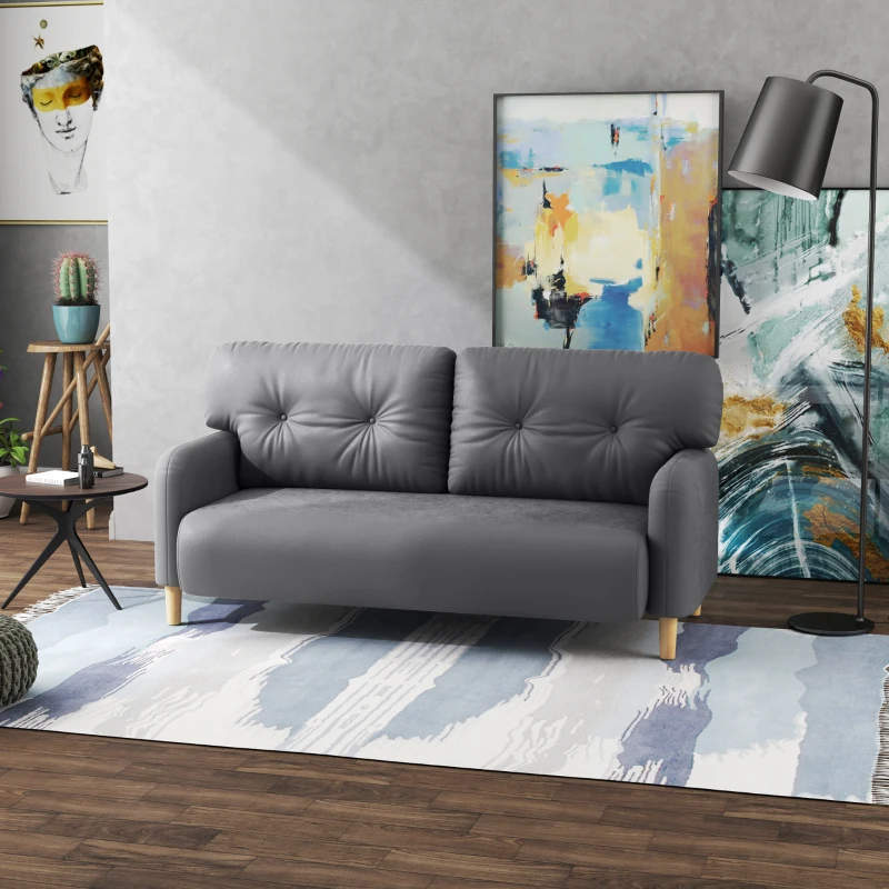 HOMCOM 58" 2 Seat Sofa, Modern Love Seats Furniture, Upholstered 2 Seater Couch, Solid Wood Frame, Grey