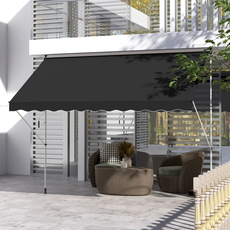Outsunny 10x5ft Patio Sun Shade Canopy, Manual Retractable Awning with 5.6-9.2ft Support Pole for Window, Door, Porch, Black