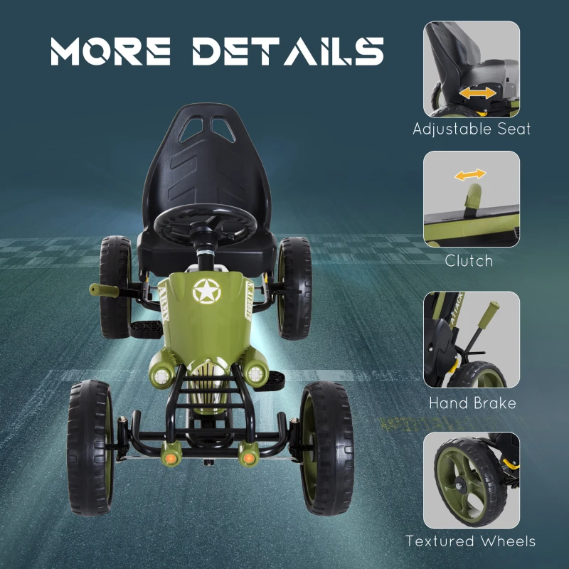 Aosom Pedal Go Kart for Kids with Adjustable Seat for 3-6 Year Old Boys and Girls, Green