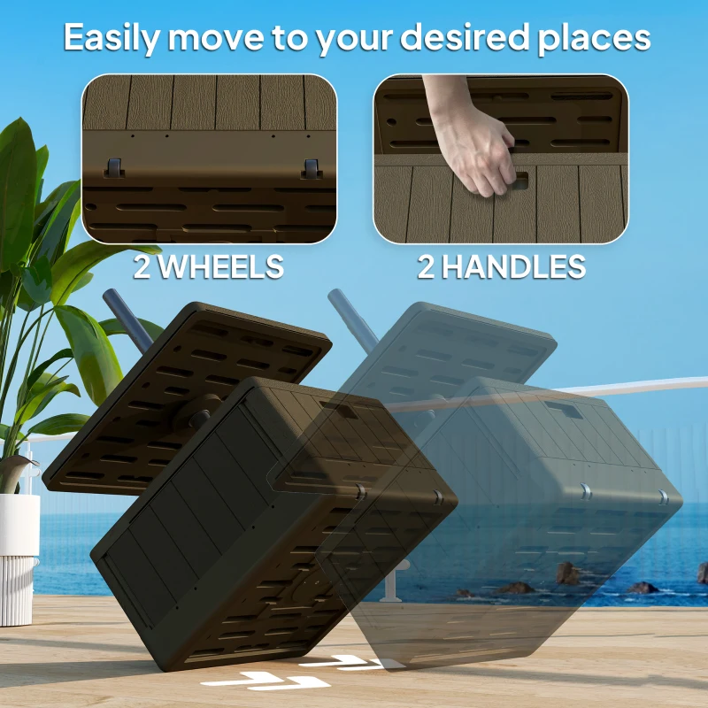 Outsunny Patio Umbrella Base with Table Tray, Heavy Duty Weighted Umbrella Stand， Wheels Handles, 176lbs，Stand Filling, Brown