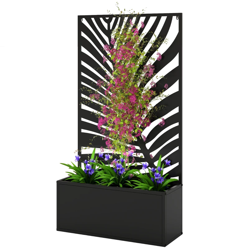 Outsunny Metal Garden Bed with Trellis for Climbing Plants, Freestanding or Wall Mounted Flower Bed for Garden, Patio, Balcony