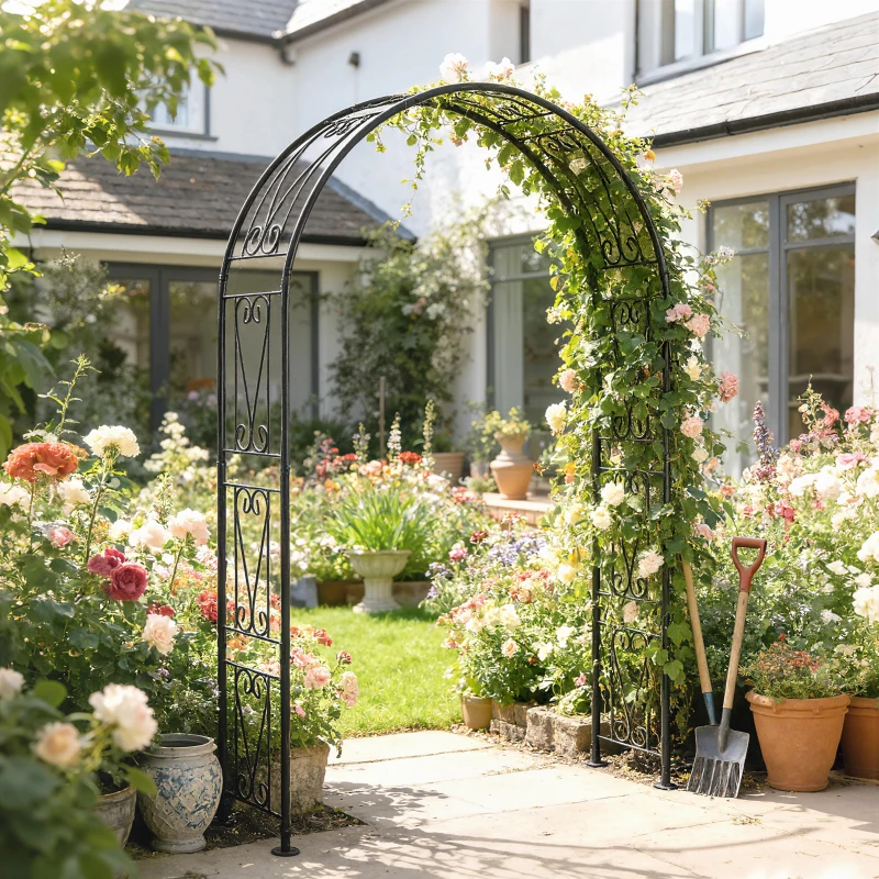 Outsunny 8 ft Garden Arch, Outdoor Trellis Arbor for Climbing Plants, Wedding Arch for Party Outdoor Garden Backyard, Black