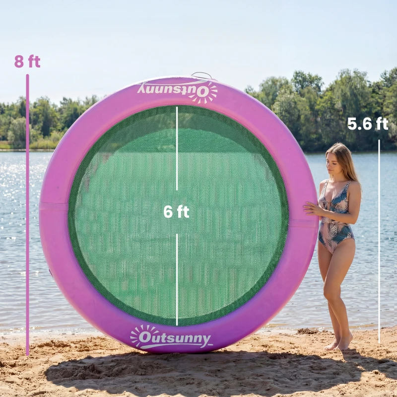 Outsunny 8FT Inflatable Water Hammock Floating Ring, Inflatable Floating Dock Platform for for Lakes, Pools, Oceans, Purple