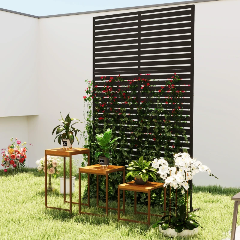 Outsunny Decorative Privacy Fence Screen, Metal Outdoor Privacy Screen Climbing Plant Trellis with Stand, 78" H x 48" W, Black