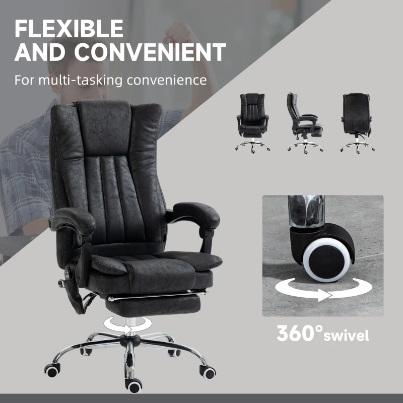 Vinsetto Massage Office Chair, 6 Points and Heat, Reclining Computer Chair with High Back, Adjustable Height and Footrest, Black