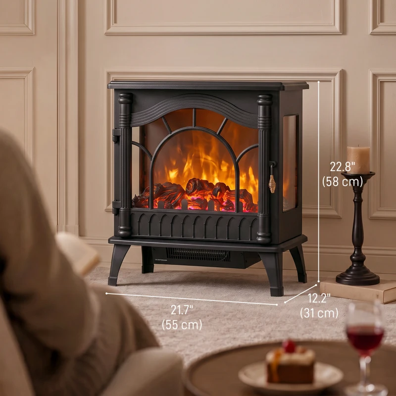 HOMCOM Electric Fireplace 1000W/2000W, Freestanding Heater with Adjustable Thermostat, Overheat Protection, 3D Flame Effect