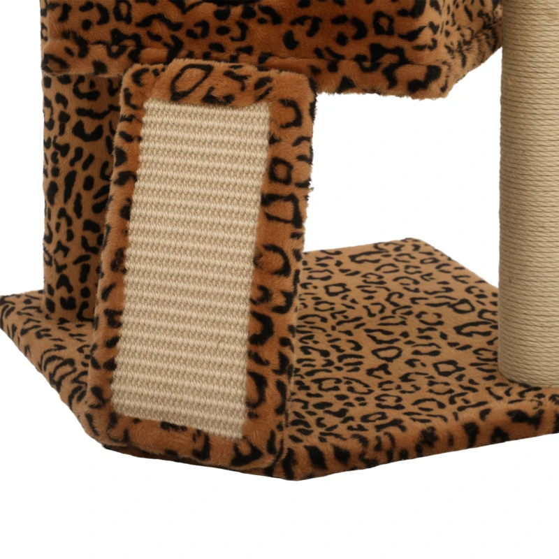 PawHut Cat Tree, Small Cat Tower with Perch, Scratching Post, Cat Condo, Toy Ball for Kitty, Leopard Print