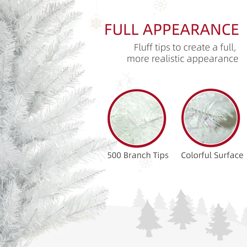 HOMCOM 7' Prelit Christmas Trees, Pencil Artificial Christmas Tree with Colourful Surface Tips, Colourful LED Lights, White