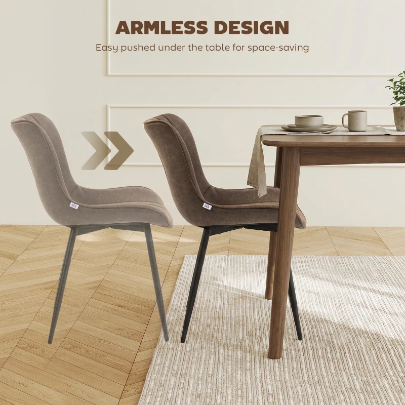 HOMCOM Dining Chairs Set of 4, PU Leather Upholstered Kitchen Chairs with Backrest and Steel Legs for Dining Room, Brown
