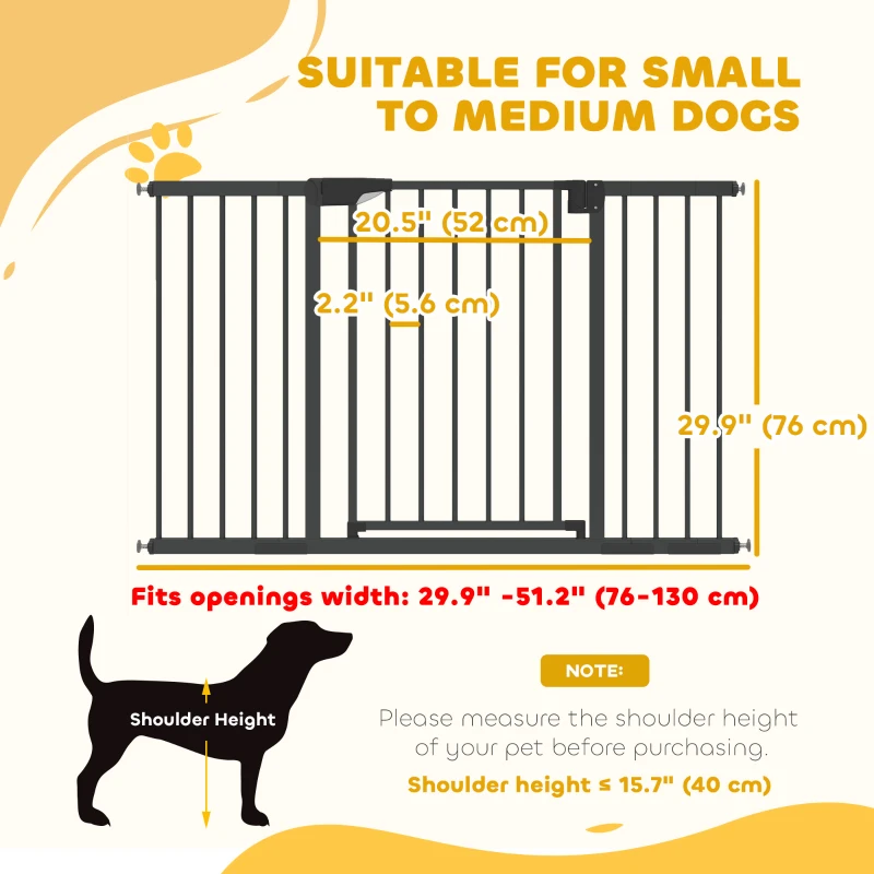 PawHut Baby Gate, Pet Safety Gate Pressure Fit, 30"-51" Wide with Two-Way Open, Auto-Close for Stair, Doorways, Hallways, Black
