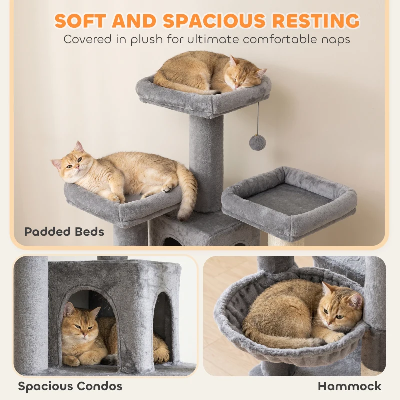 PawHut 72" Cat Tree, Large Cat Tower with 2 Condos, 3 Padded Beds, Hammock, 3 Scratching Posts and Ladder