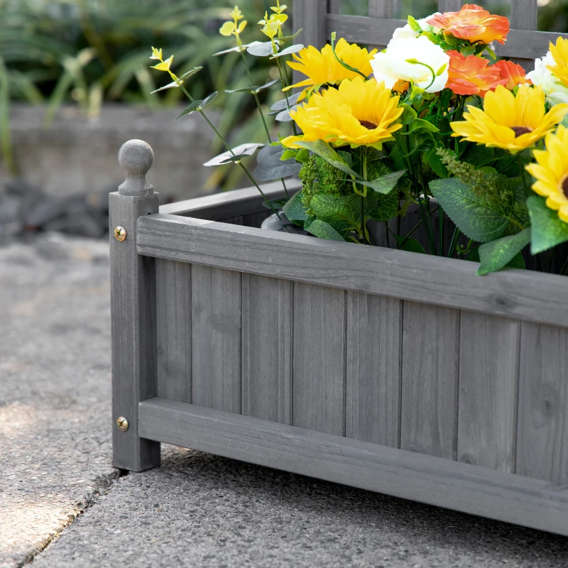 Outsunny Raised Garden Bed with Trellis for Climbing Vines, 25.2" x 11" x 47.2" Wood Planter Box for Garden, Free Standing Flower Bed, Indoor Outdoor Display Rack, Grey