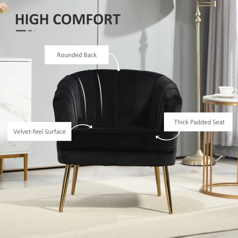 HOMCOM Fabric Armchair, Modern Accent Chair with Gold Metal Legs for Living Room, Bedroom, Home Office, Black