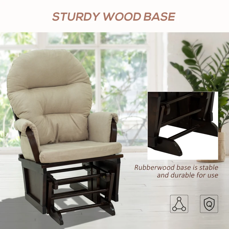 HOMCOM Nursery Glider Rocking Chair with Ottoman, Thick Padded Cushion Seating and Wood Base, Cream White