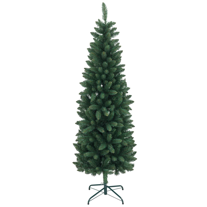 HOMCOM 6ft Tall Pencil Artificial Christmas Tree with 479 Branch Tips with Steel Base, Green