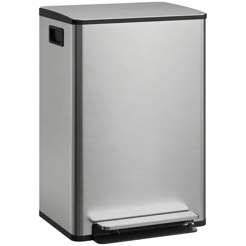 HOMCOM Trash Can with Soft-Close Lid, Garbage Can with Removable Inner Bucket for Kitchen 13.2 gal/50 L, Silver