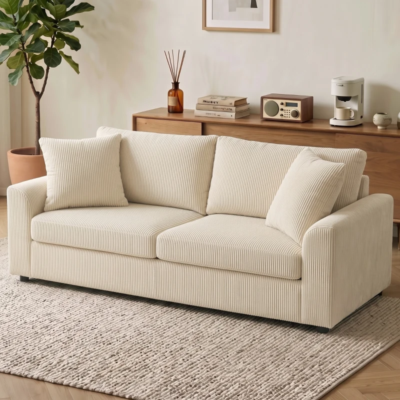 HOMCOM 3 Seater Sofa, 83.5" Modern Upholstered Couch with Pocket Spring and 2 Scatter Cushions for Living Room, Cream White