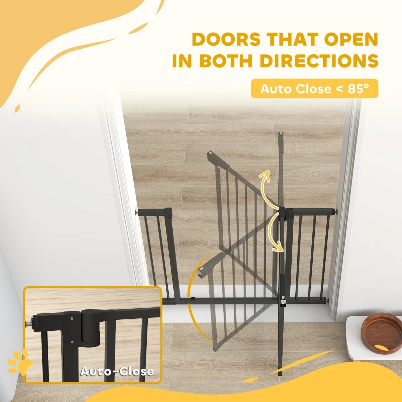 PawHut Baby Gate, Pet Safety Gate Pressure Fit, 30"-40" Wide with Two-Way Open, Auto-Close for Stair, Doorways, Hallways, Black