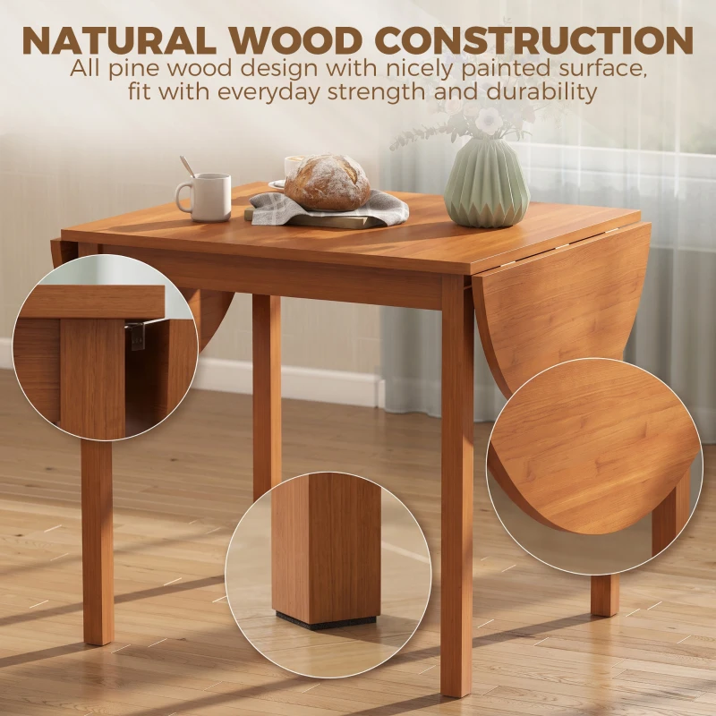 HOMCOM 55" Wood Kitchen Table, Drop Leaf Tables for Small Spaces, Walnut