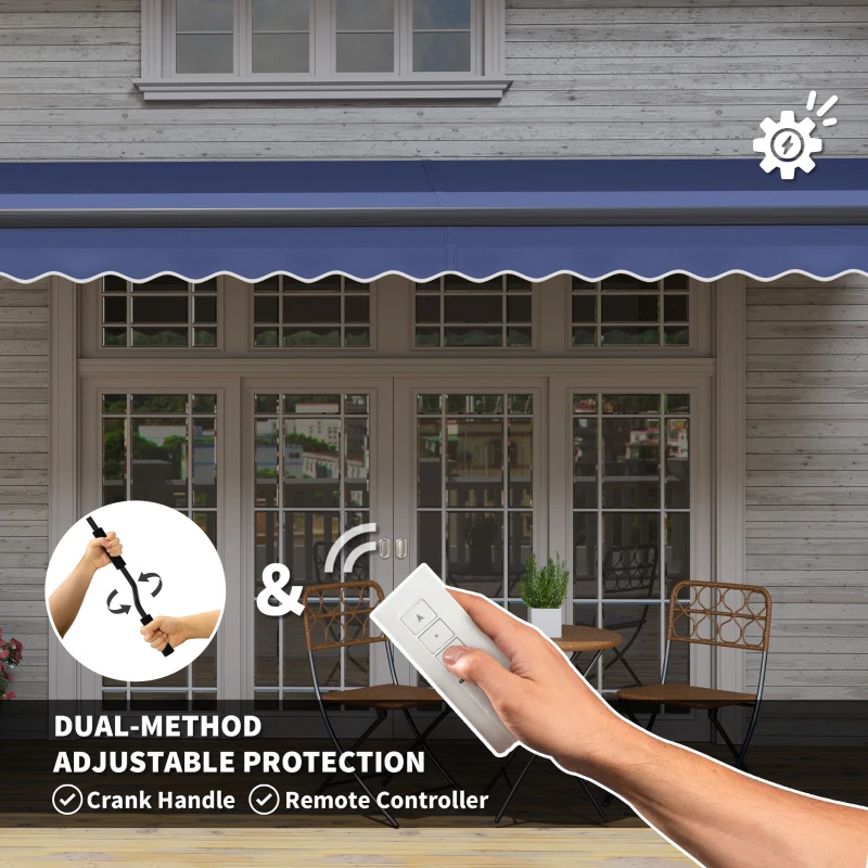 Outsunny 15' x 10' Electric Retractable Awning with Remote Controller, All Aluminum Frame Patio Awning, UV30+ Protection, Blue