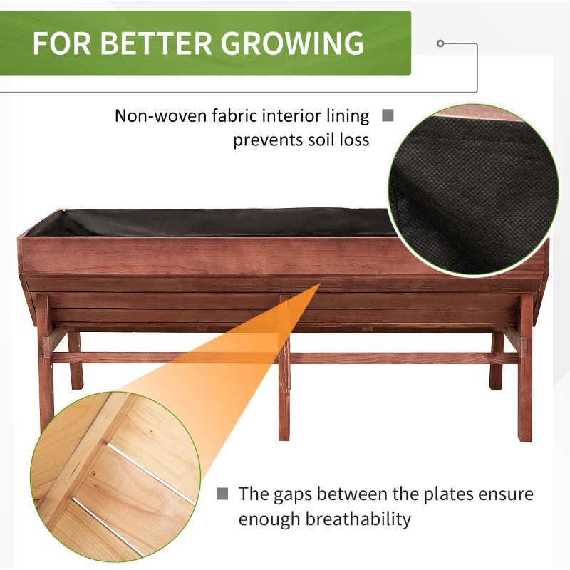 Outsunny 70" Raised Garden Bed, Wooden Planter Box with Funnel Design, High Weight Capacity and Non-Woven Fabric, Large Growing Space and Great Breathability, Brown